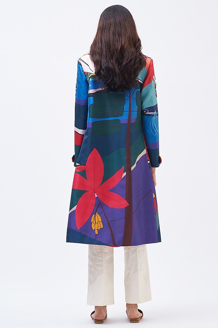 Multi-Colored Silk Twill Trench Jacket by Kshitij Jalori at Pernia's Pop Up Shop