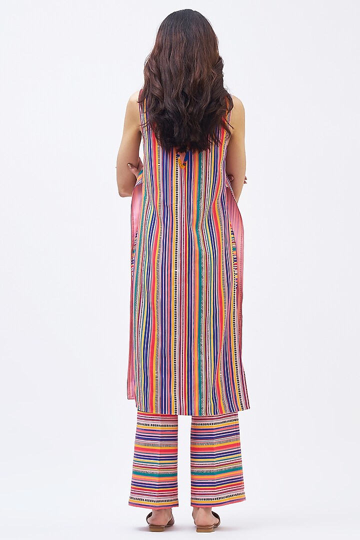 Multi-Colored Italian Jersey Striped Kurta Set by Kshitij Jalori at Pernia's Pop Up Shop