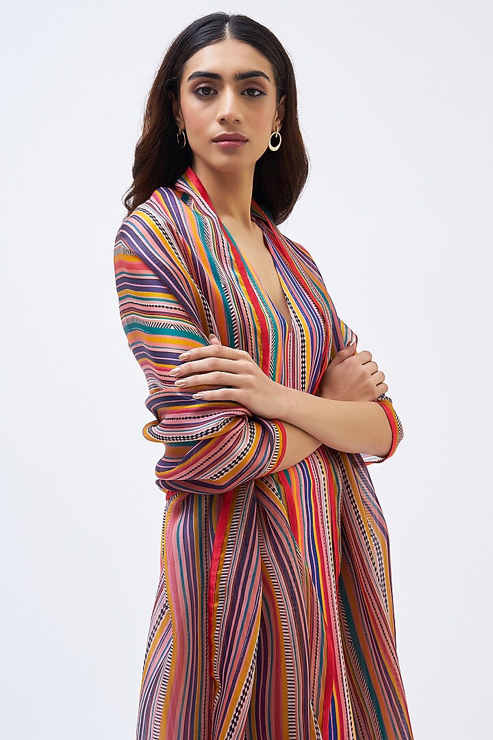 Multi-Colored Italian Jersey Striped Kurta Set by Kshitij Jalori at Pernia's Pop Up Shop