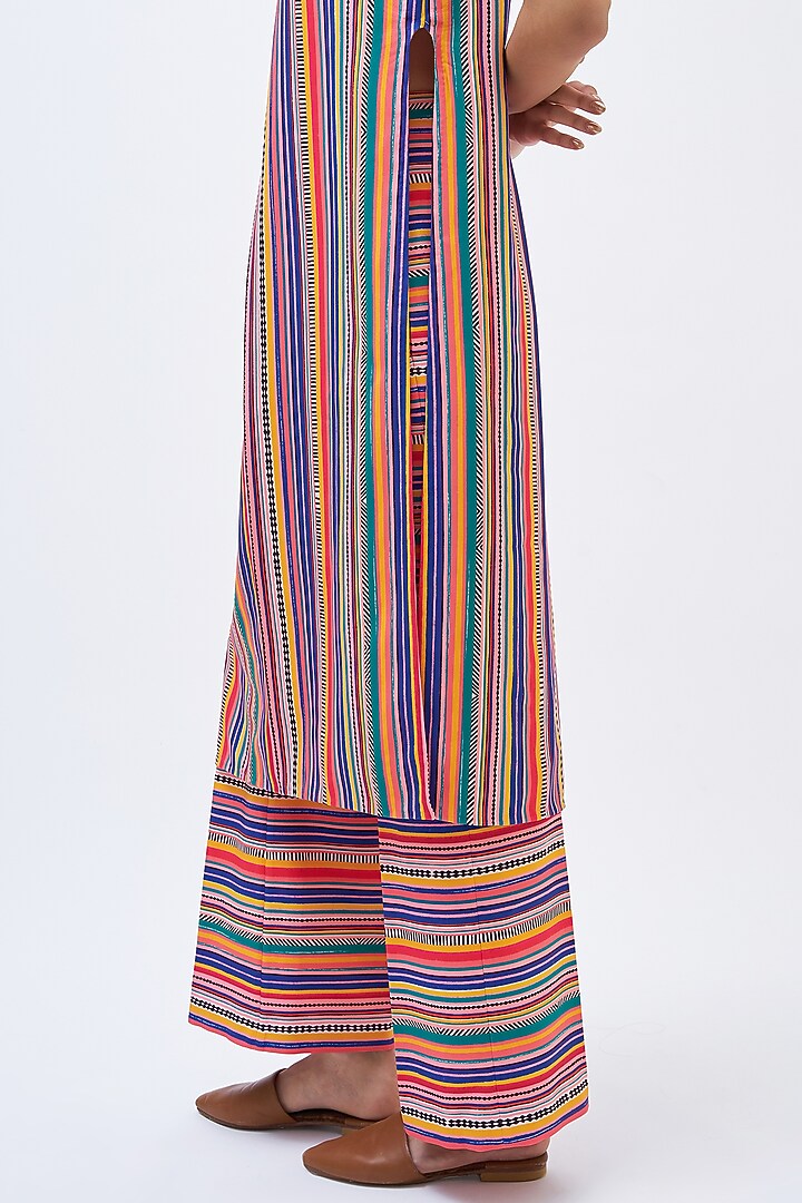 Multi-Colored Italian Jersey Striped Kurta Set by Kshitij Jalori at Pernia's Pop Up Shop