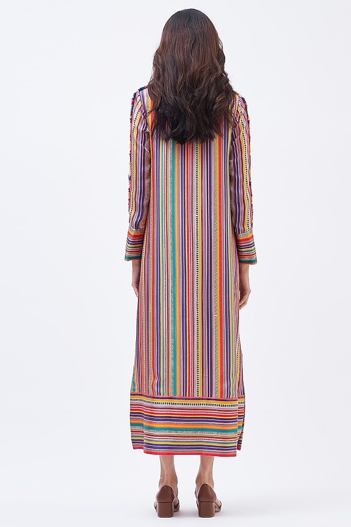 Multi-Colored Silk Twill Striped Kaftan Vacation Dress by Kshitij Jalori at Pernia's Pop Up Shop