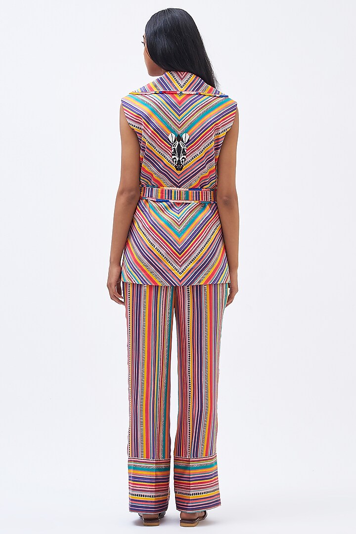 Multi-Colored Silk Twill Striped Pant Set by Kshitij Jalori at Pernia's Pop Up Shop