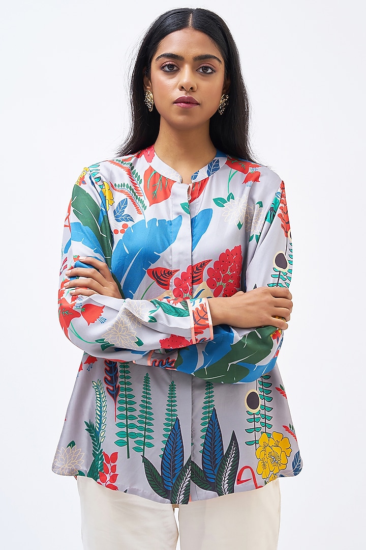 Multi-Colored Silk Twill Shirt by Kshitij Jalori at Pernia's Pop Up Shop