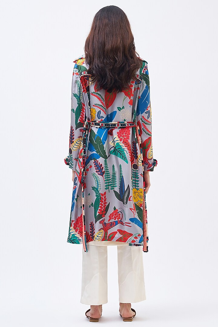 Multi-Colored Silk Twill Trench Jacket by Kshitij Jalori at Pernia's Pop Up Shop