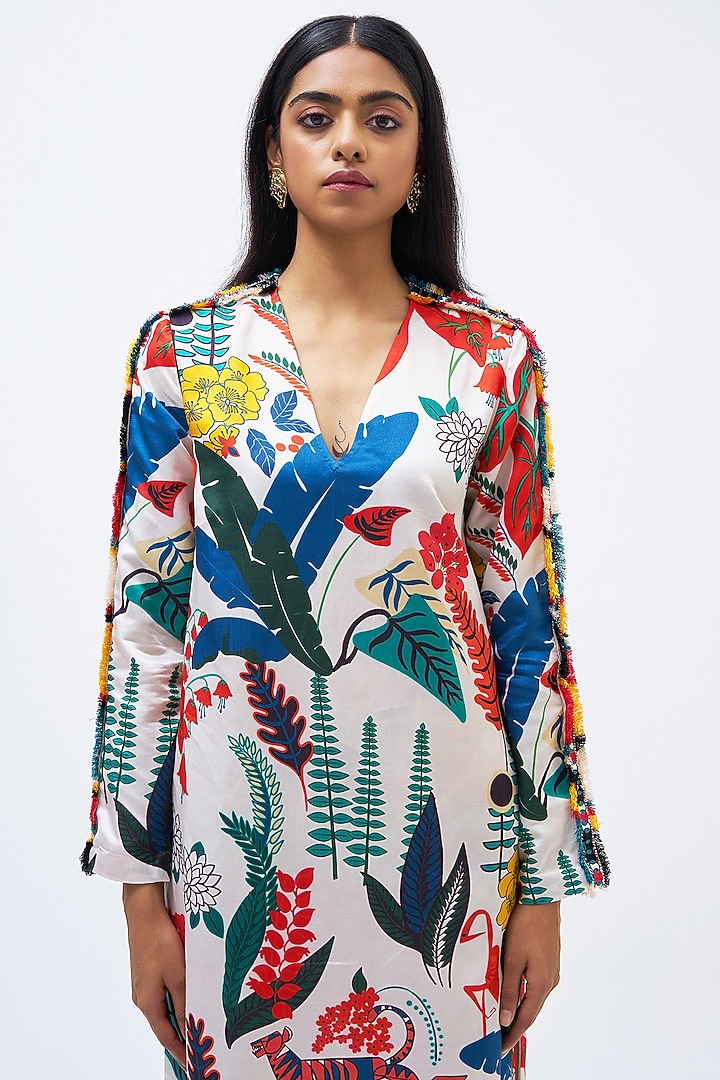 Multi-Colored Cotton Silk Satin Kurta Set by Kshitij Jalori at Pernia's Pop Up Shop