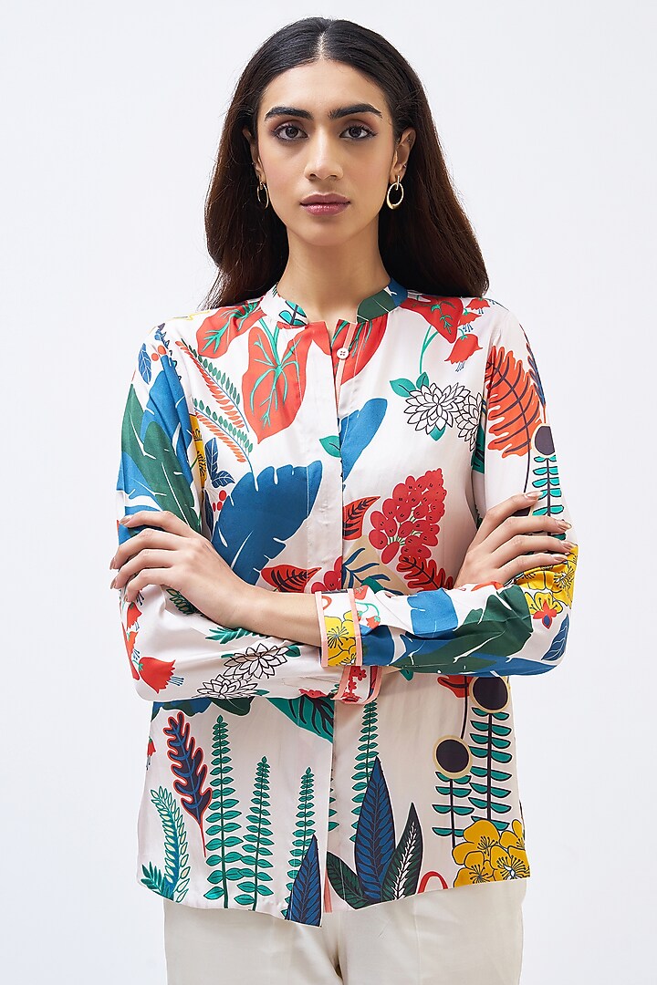 Multi-Colored Silk Twill Shirt by Kshitij Jalori at Pernia's Pop Up Shop