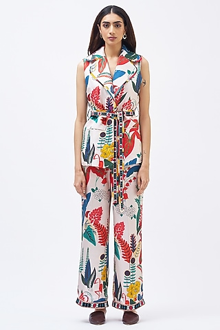 Multi-Colored Silk Twill Pant Set by Kshitij Jalori