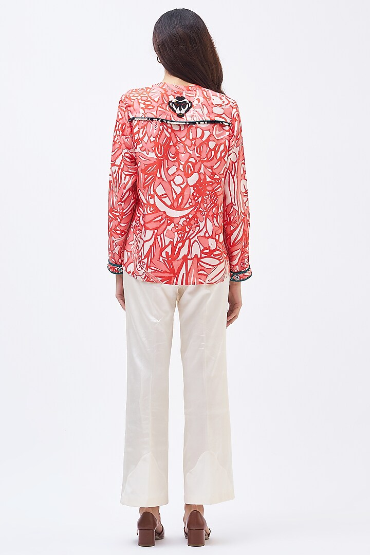 Coral Pink Silk Twill Shirt by Kshitij Jalori at Pernia's Pop Up Shop