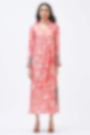 Coral Pink Silk Twill Kaftan Dress by Kshitij Jalori