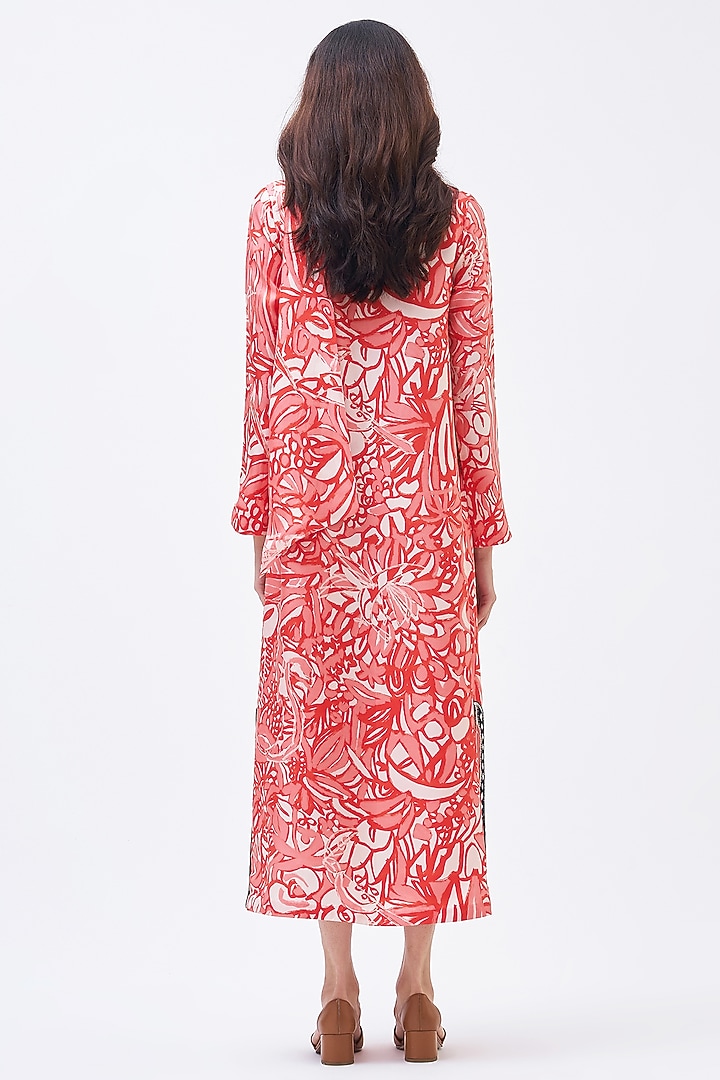 Coral Pink Silk Twill Kaftan Vacation Dress by Kshitij Jalori at Pernia's Pop Up Shop