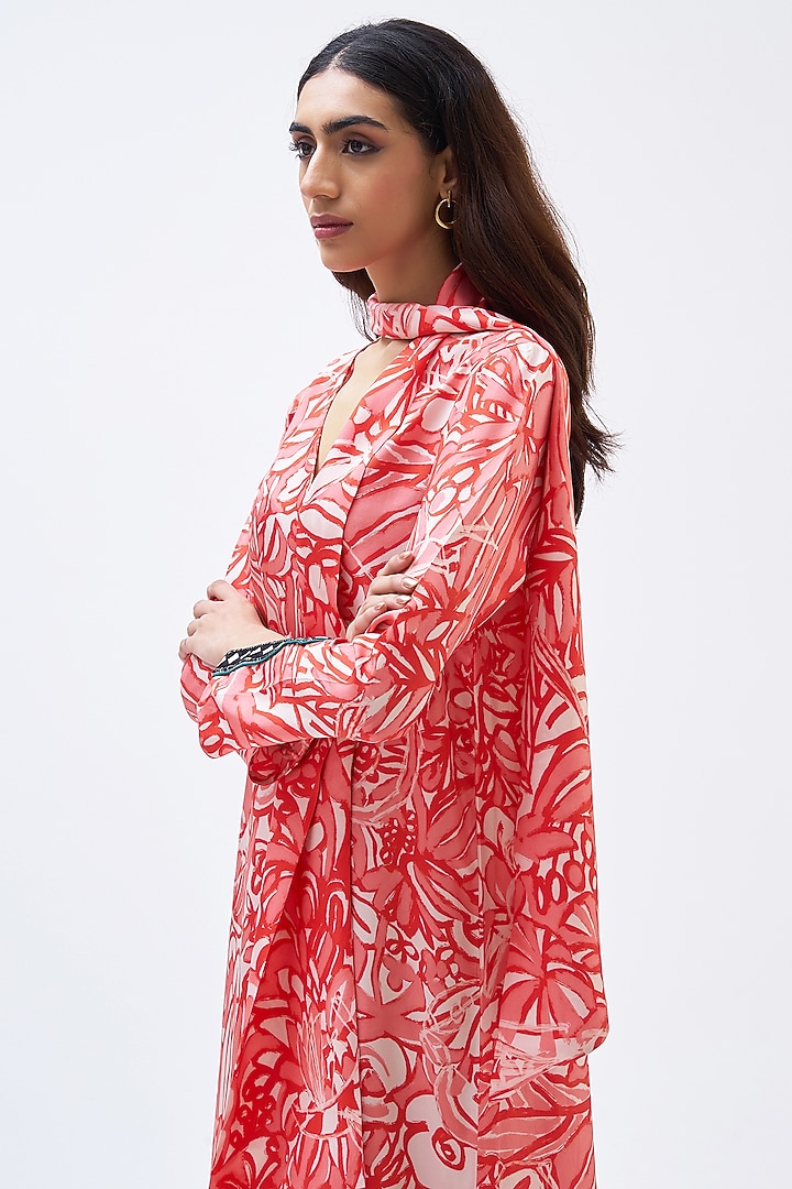 Coral Pink Silk Twill Kaftan Vacation Dress by Kshitij Jalori at Pernia's Pop Up Shop