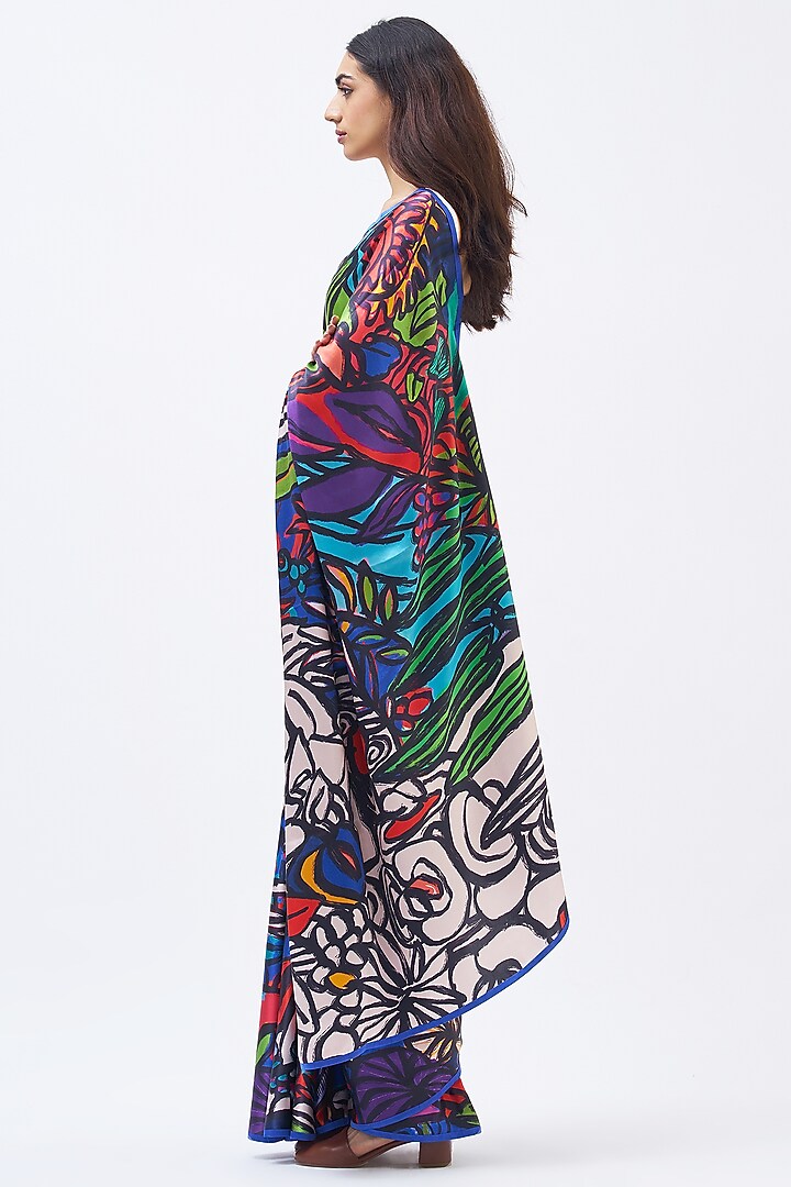 Multi-Colored Silk Satin Crepe Party Wear Saree by Kshitij Jalori at Pernia's Pop Up Shop