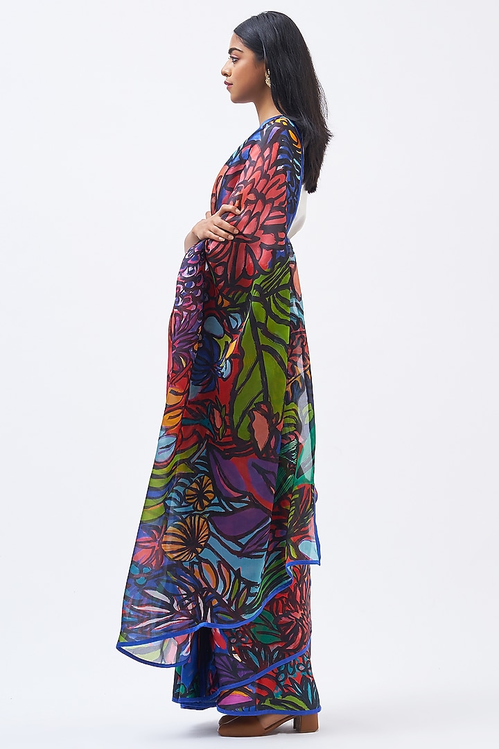 Multi-Colored Silk Satin Crepe & Silk Organza Party Wear Saree by Kshitij Jalori at Pernia's Pop Up Shop