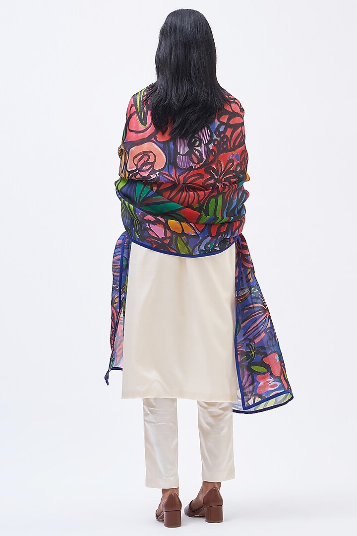 Multi-Colored Silk Satin Crepe Dupatta by Kshitij Jalori at Pernia's Pop Up Shop