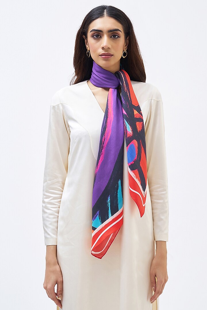 Multi-Colored Silk Twill Scarf by Kshitij Jalori at Pernia's Pop Up Shop