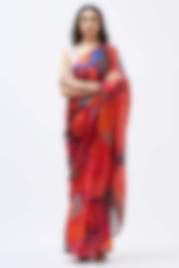 Burnt Umber Silk Satin Crepe & Silk Organza Saree by Kshitij Jalori