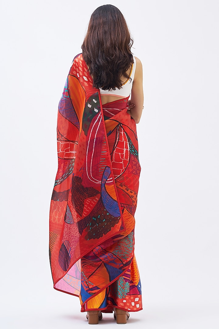 Burnt Umber Silk Satin Crepe & Silk Organza Party Wear Saree by Kshitij Jalori at Pernia's Pop Up Shop