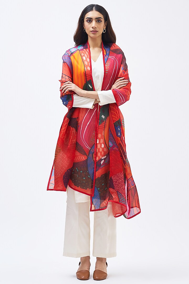 Burnt Umber Silk Satin Organza Dupatta by Kshitij Jalori at Pernia's Pop Up Shop