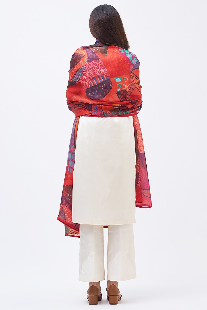 Burnt Umber Silk Satin Organza Dupatta by Kshitij Jalori at Pernia's Pop Up Shop