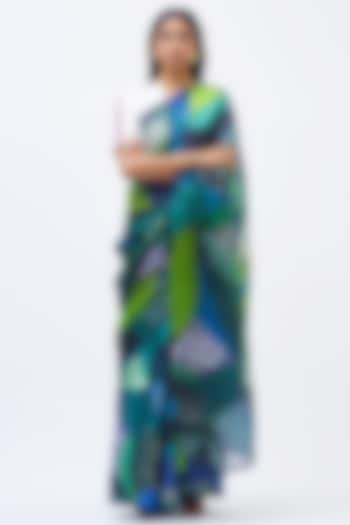 Forest Green Silk Satin Crepe & Silk Organza Saree by Kshitij Jalori at Pernia's Pop Up Shop