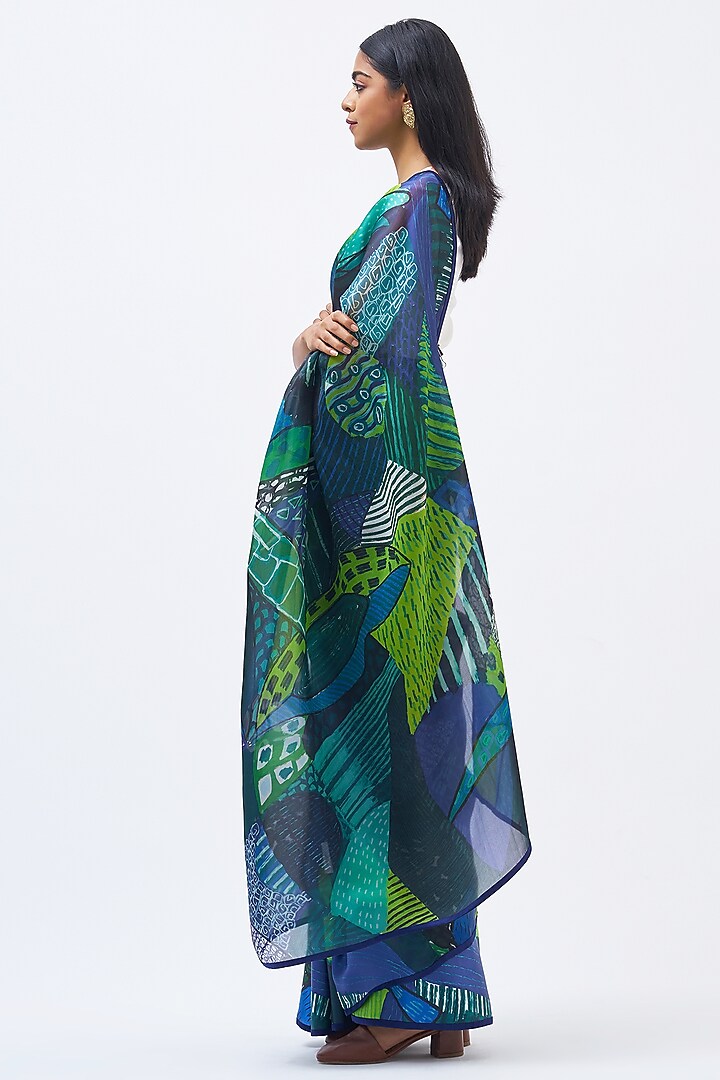 Forest Green Silk Satin Crepe & Silk Organza Party Wear Saree by Kshitij Jalori at Pernia's Pop Up Shop