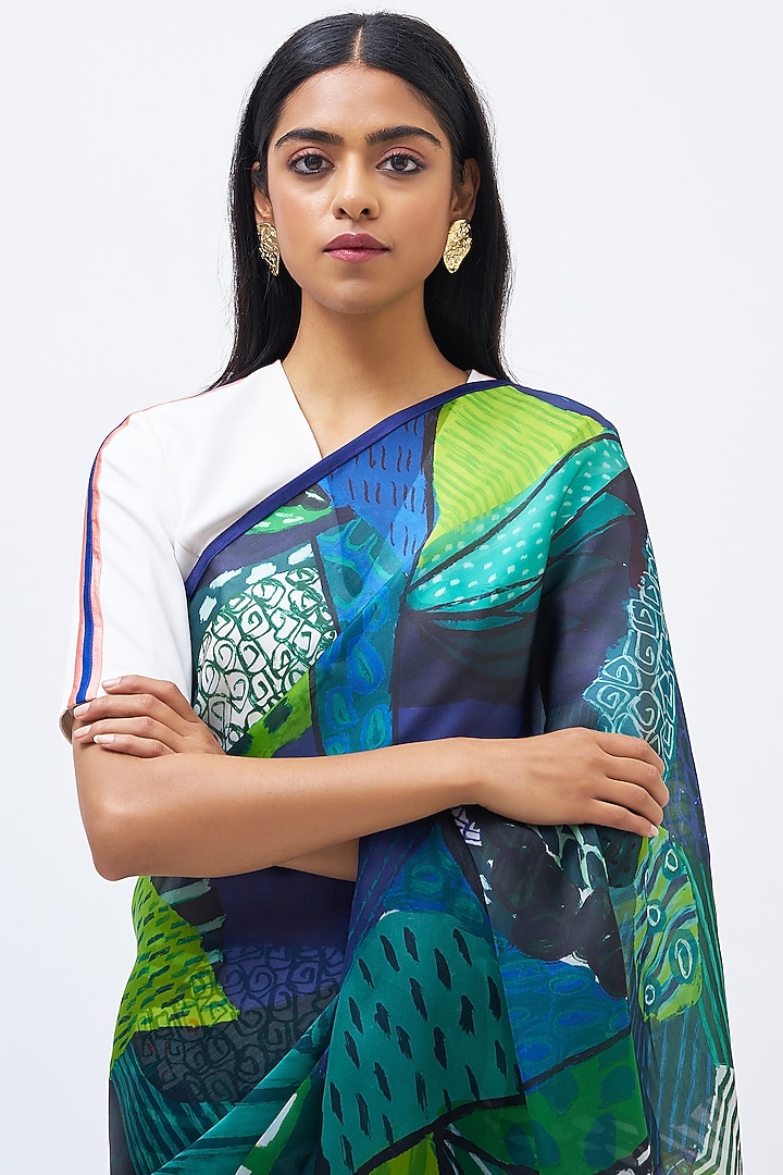 Forest Green Silk Satin Crepe & Silk Organza Party Wear Saree by Kshitij Jalori at Pernia's Pop Up Shop