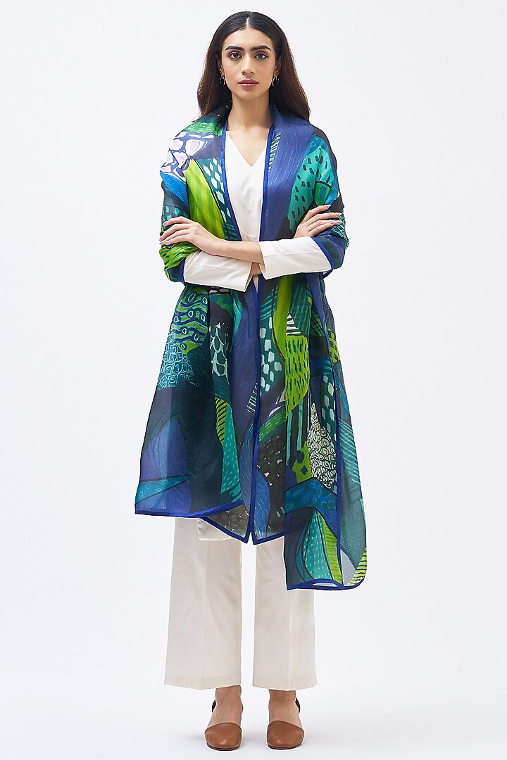 Forest Green Silk Satin Organza Dupatta by Kshitij Jalori at Pernia's Pop Up Shop