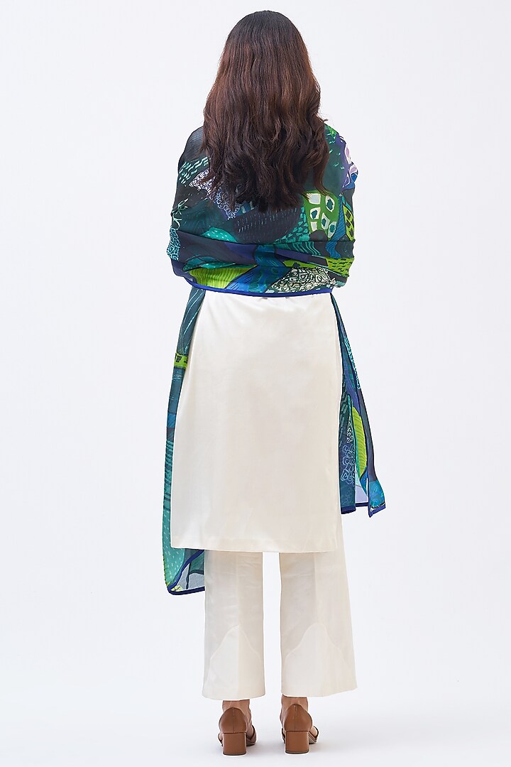 Forest Green Silk Satin Organza Dupatta by Kshitij Jalori at Pernia's Pop Up Shop