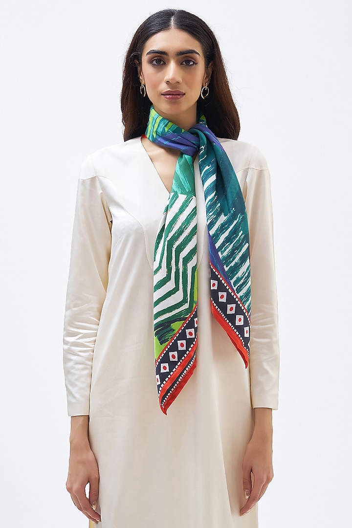 Forest Green Silk Twill Scarf by Kshitij Jalori at Pernia's Pop Up Shop