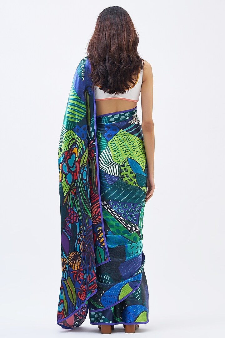 Multi-Colored Silk Satin Crepe & Silk Organza Party Wear Saree by Kshitij Jalori at Pernia's Pop Up Shop