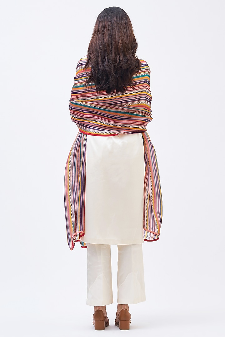 Multi-Colored Silk Satin Organza Striped Dupatta by Kshitij Jalori at Pernia's Pop Up Shop