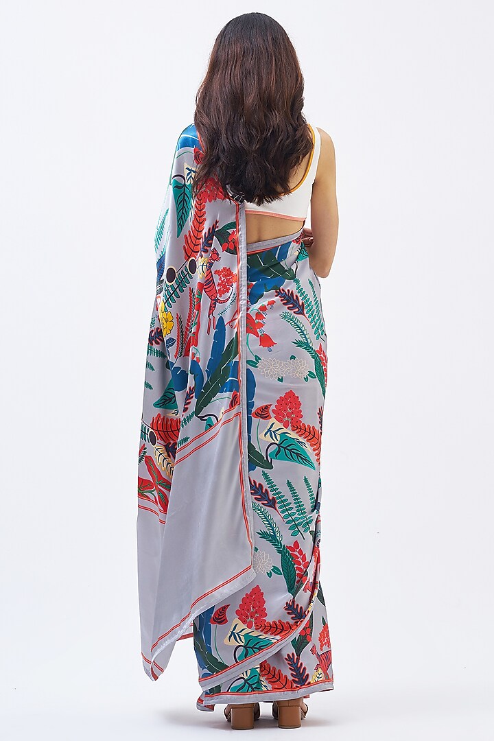 Multi-Colored Silk Satin Crepe Party Wear Saree by Kshitij Jalori at Pernia's Pop Up Shop