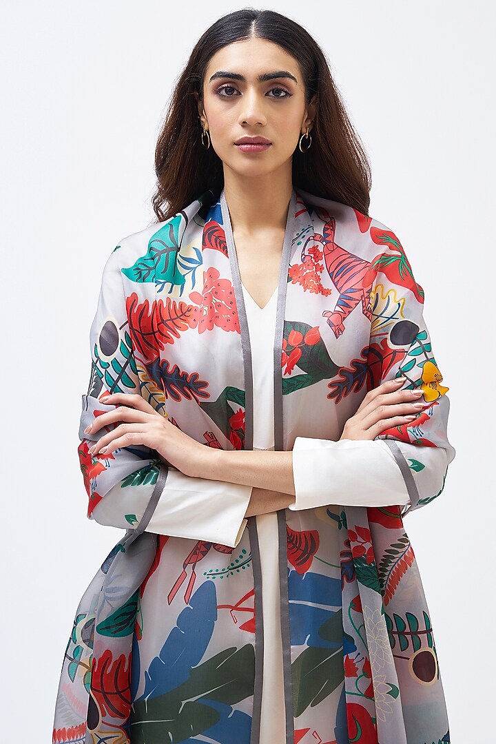 Multi-Colored Silk Satin Organza Dupatta by Kshitij Jalori at Pernia's Pop Up Shop