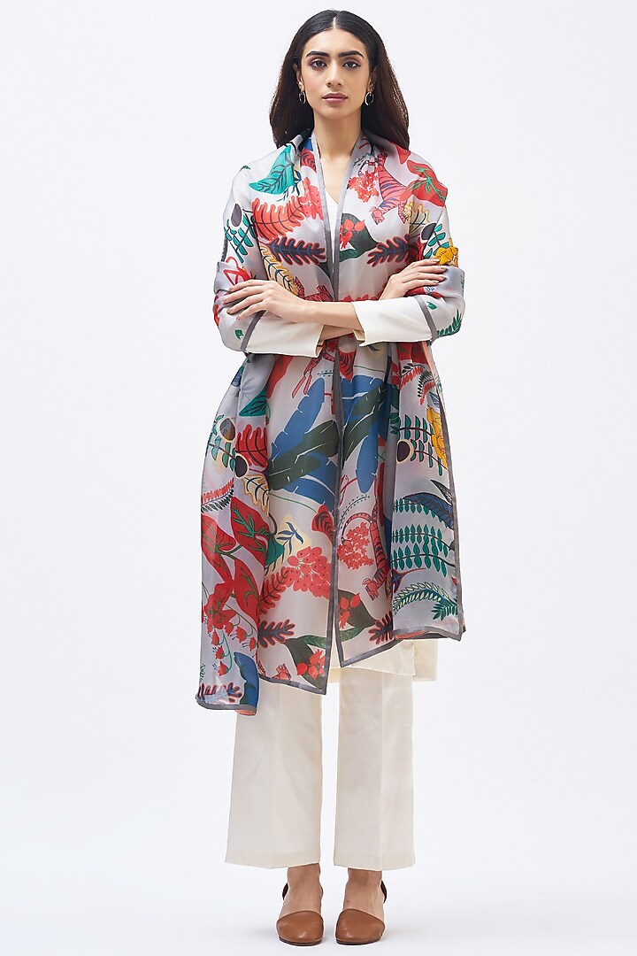 Multi-Colored Silk Satin Organza Dupatta by Kshitij Jalori at Pernia's Pop Up Shop