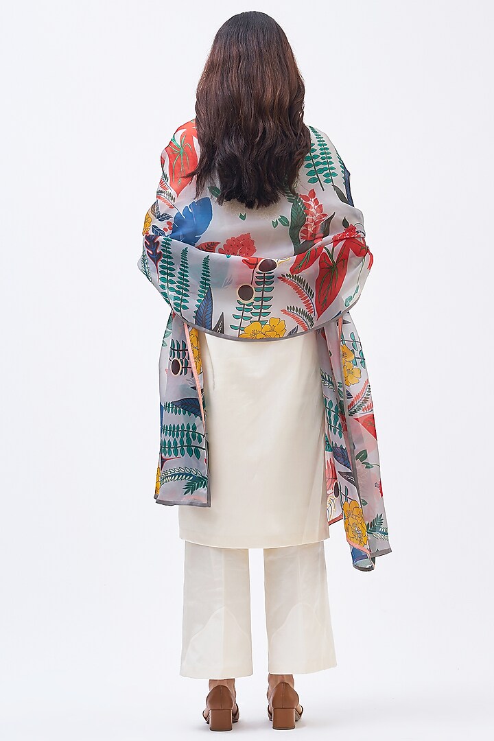 Multi-Colored Silk Satin Organza Dupatta by Kshitij Jalori at Pernia's Pop Up Shop