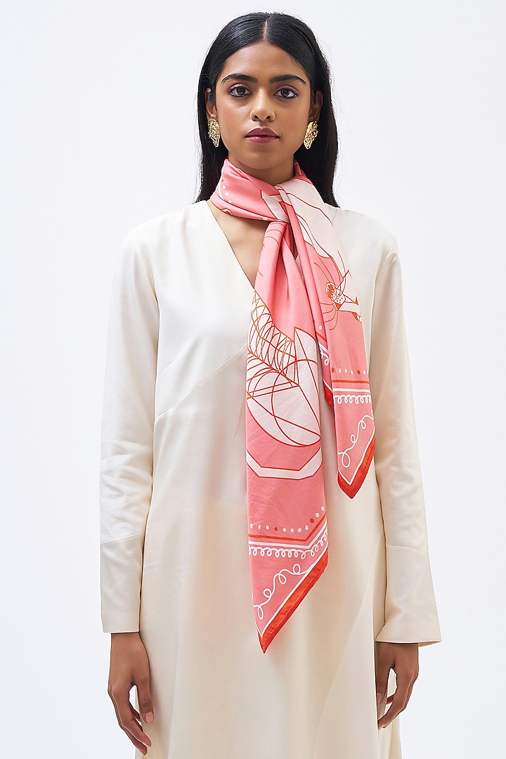 Coral Pink Silk Twill Scarf Design by Kshitij Jalori at Pernia's Pop Up  Shop 2024