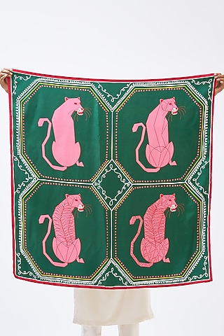 Forest Green Silk Twill Scarf by Kshitij Jalori