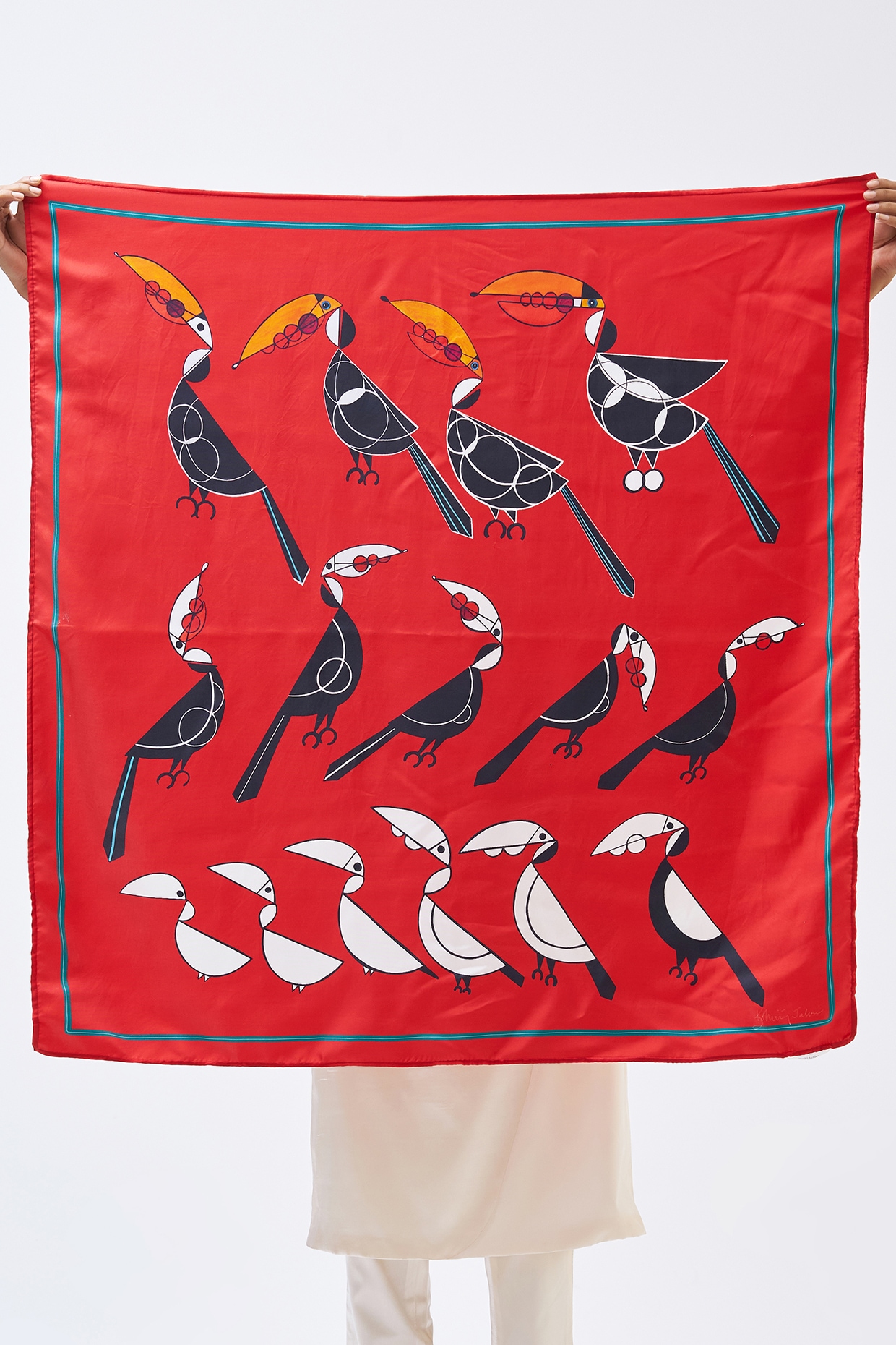 Oxide Red Silk Twill Scarf Design by Kshitij Jalori at Pernia's Pop Up Shop  2024