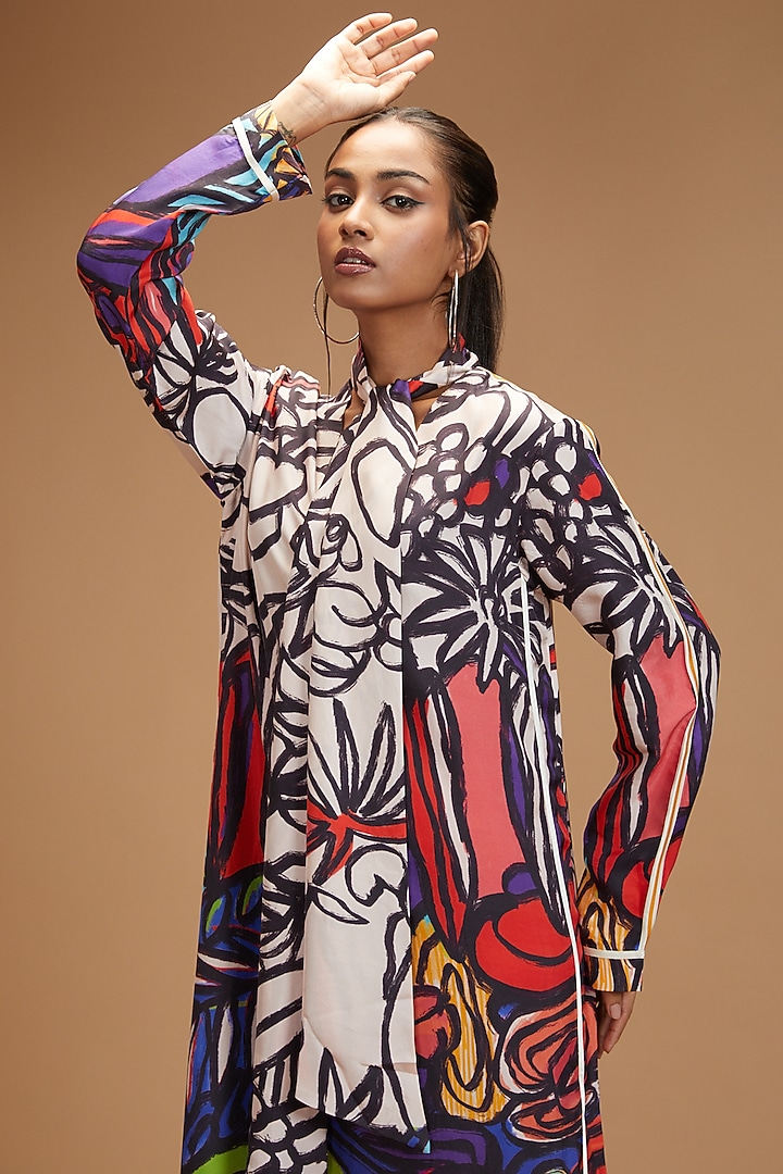 Multi-Colored Cotton Silk Satin Printed Kaftan by Kshitij Jalori at Pernia's Pop Up Shop