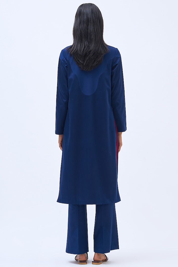 Sapphire Blue Silk Satin Crepe Kurta Set by Kshitij Jalori at Pernia's Pop Up Shop
