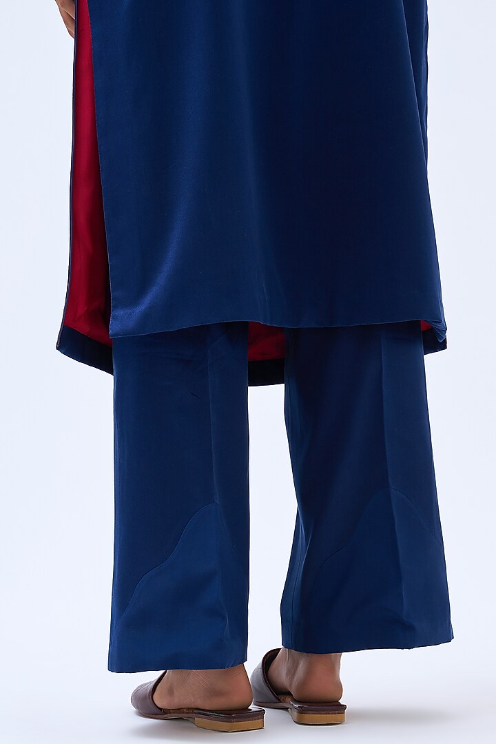 Sapphire Blue Silk Satin Crepe Kurta Set by Kshitij Jalori at Pernia's Pop Up Shop