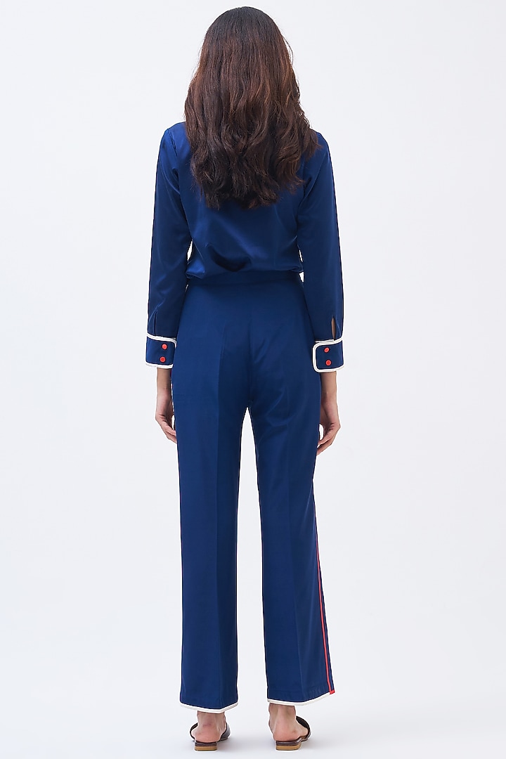 Sapphire Blue Silk Satin Crepe Co-Ord Set by Kshitij Jalori at Pernia's Pop Up Shop