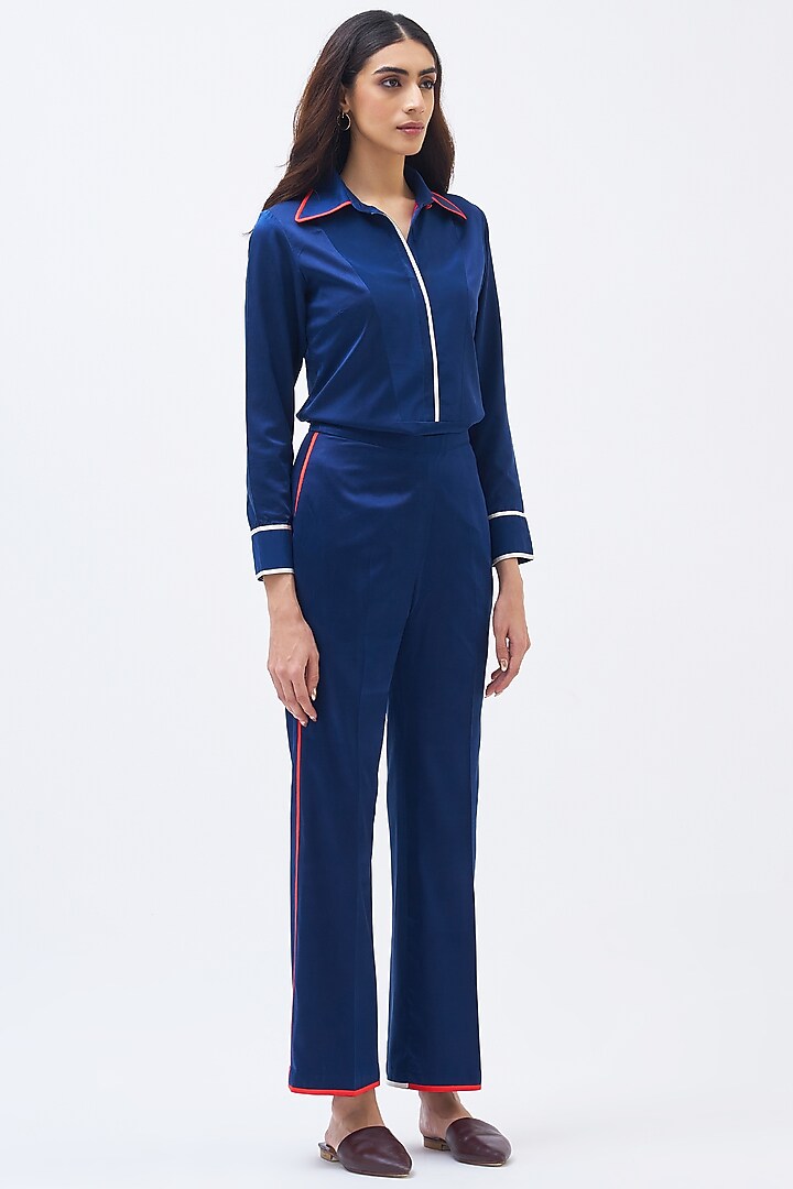 Sapphire Blue Silk Satin Crepe Co-Ord Set by Kshitij Jalori at Pernia's Pop Up Shop