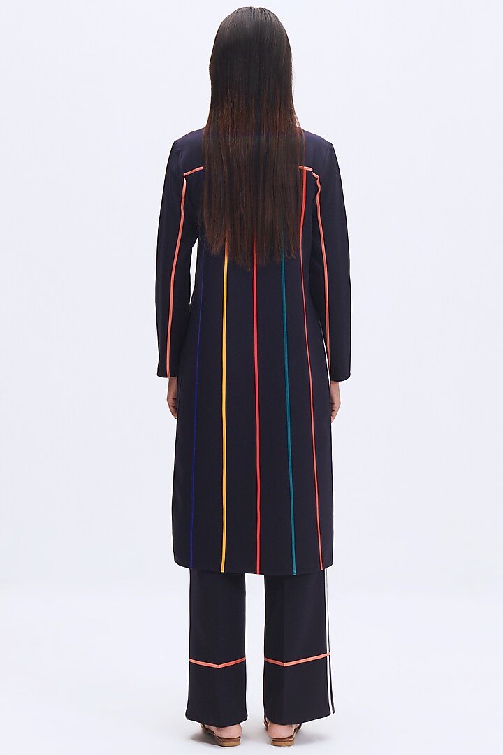 Deep Navy Italian Crepe Kurta Set by Kshitij Jalori at Pernia's Pop Up Shop