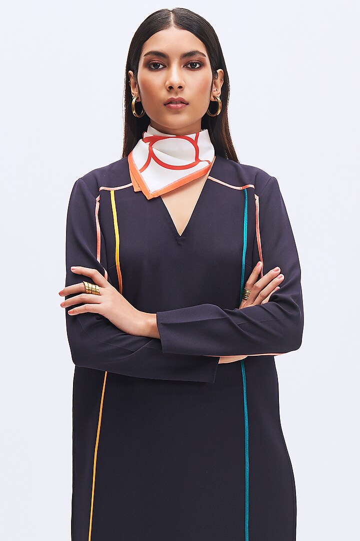 Deep Navy Italian Crepe Kurta Set by Kshitij Jalori at Pernia's Pop Up Shop