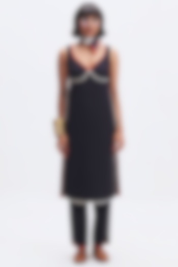 Deep Navy Italian Crepe Kurta Set by Kshitij Jalori at Pernia's Pop Up Shop