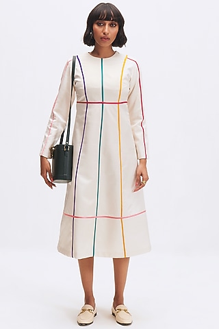 White Silk Satin Crepe Dress by Kshitij Jalori