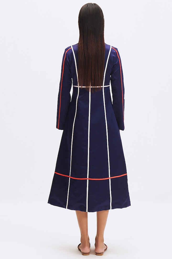 Sapphire Blue Silk Satin Crepe Vacation Dress by Kshitij Jalori at Pernia's Pop Up Shop