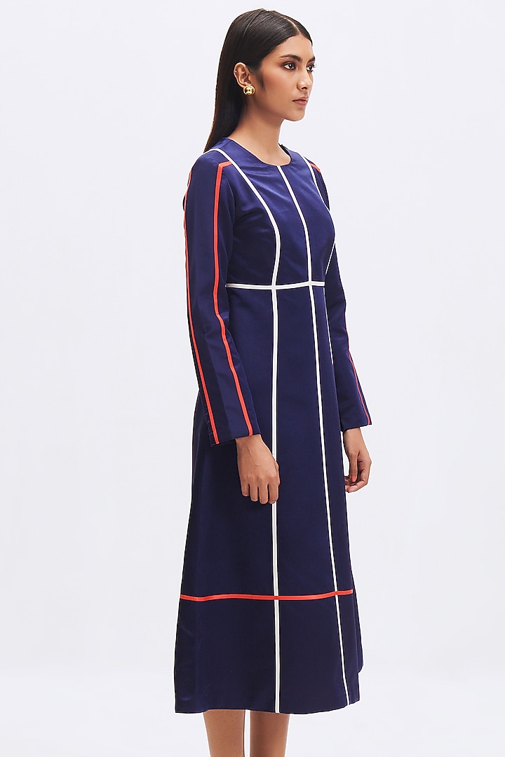 Sapphire Blue Silk Satin Crepe Vacation Dress by Kshitij Jalori at Pernia's Pop Up Shop