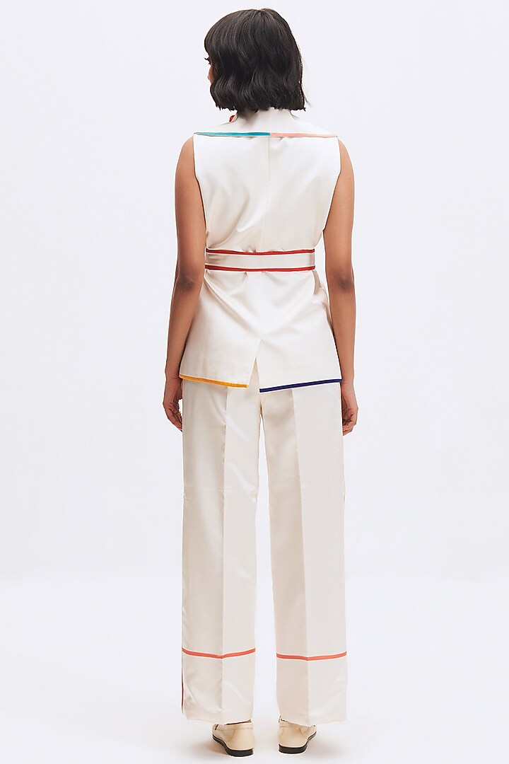 White Silk Satin Crepe Pant Suit Set by Kshitij Jalori at Pernia's Pop Up Shop